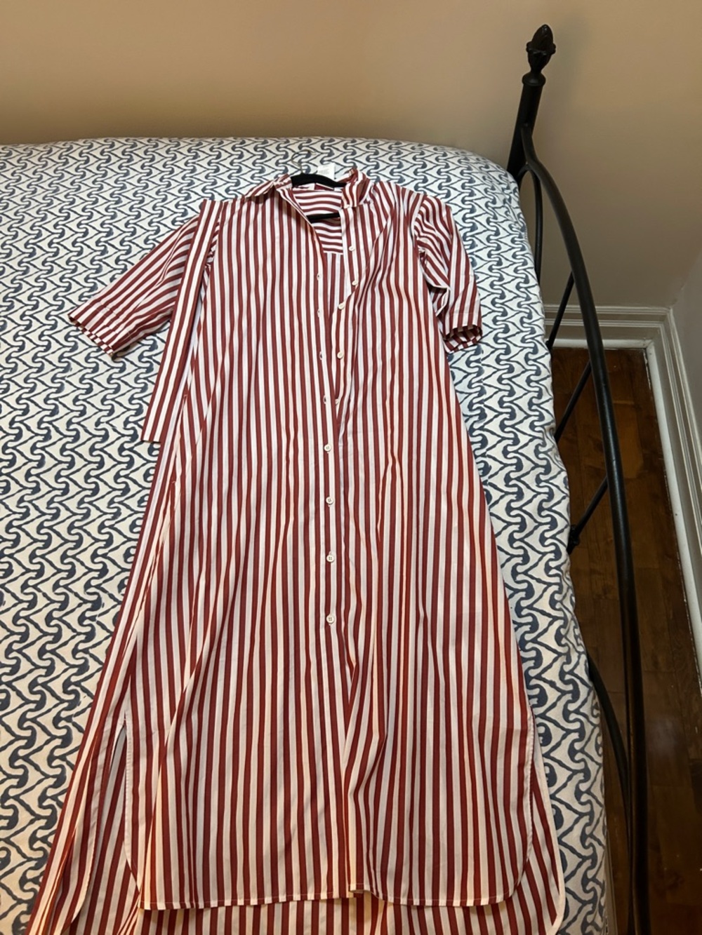 MaxMara Red and White Striped Button-Front Dress